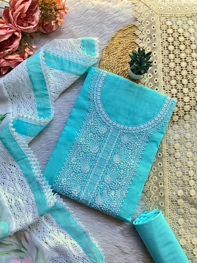 Image of Urvashi Blue Floral Dress Material Set