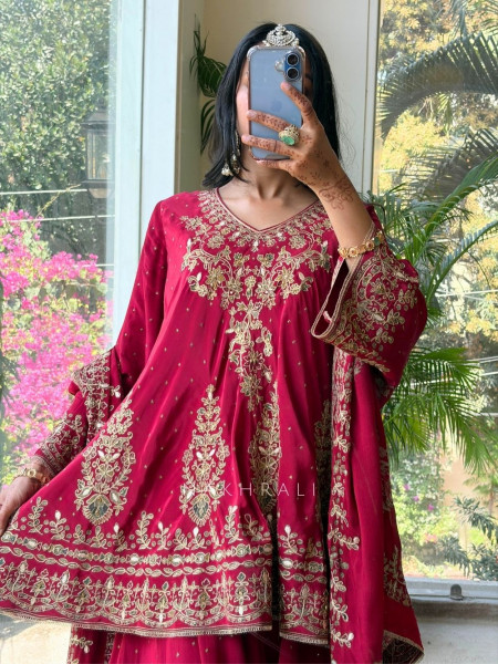 Rivaan Maroon Zari and Gota Patti Suit Set