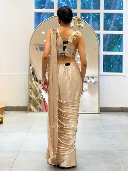 Aero Cream Drape Saree With 3D Cutdana & Sequin Work