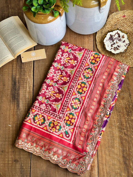 Aarini Purple Patola Print Saree with Mirror Work Border