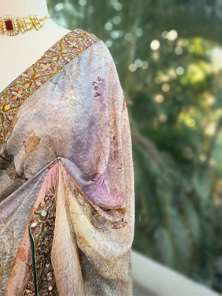 Fiora Multicolor Floral Zari Mirror Saree