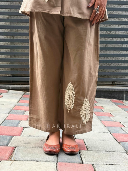 Kivya Brown Cotton Co Ord Set with Embroidered Detailing