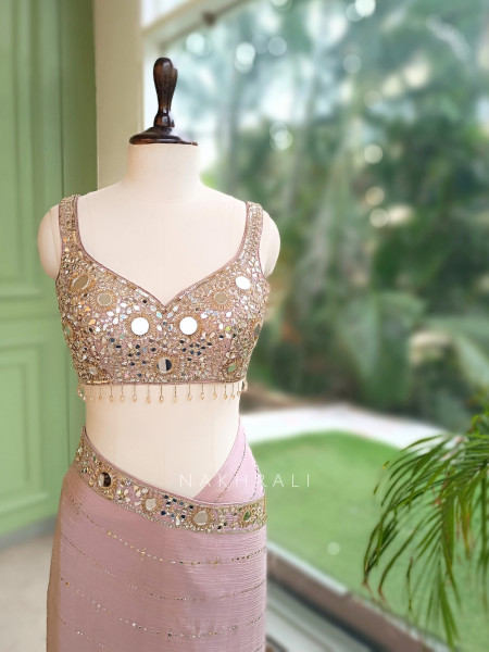 Mrinmayi Dusty Rose Crushed Georgette Saree with Readymade Blouse