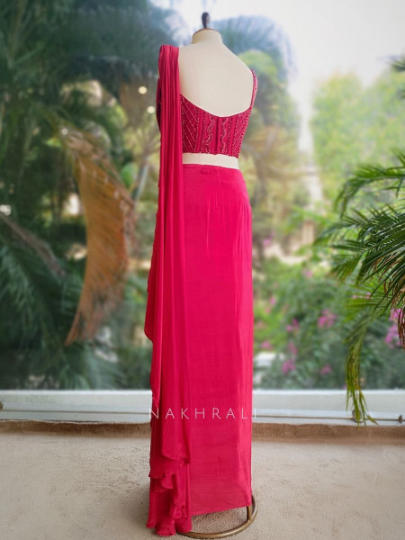 Mehika Red Sequin & Cut Dana Drape Saree Set