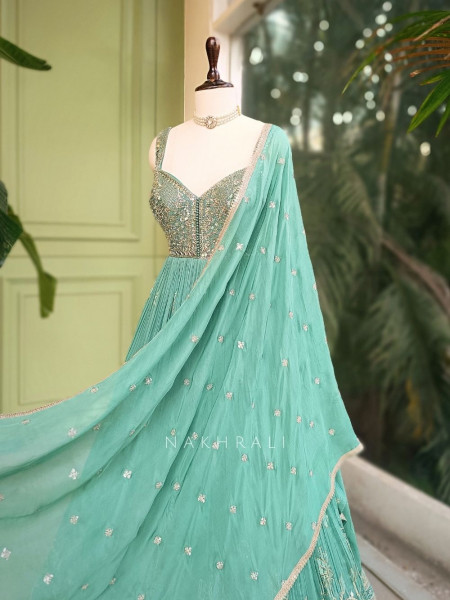 Nivra Sea Green Zardozi Anarkali Set with Dupatta