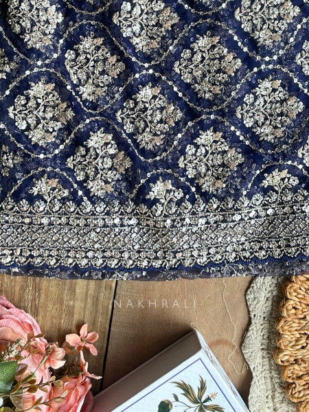 Tarangini Blue Net Saree With Cutdana and Sequin Work