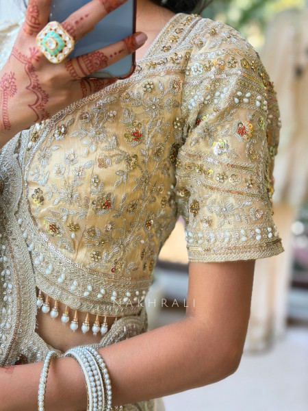 Noor-e-Chandani Cream Organza Saree with Heavy Embroidery Work