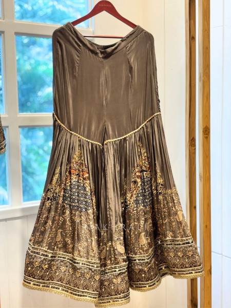 Dhavira Grey Metallic Tissue Georgette & Modal Satin Gharara Suit Set