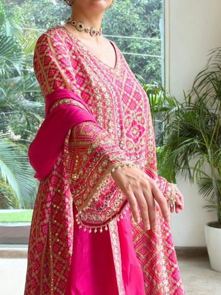 Gota-Miran Magenta Modal Satin Silk Suit Set