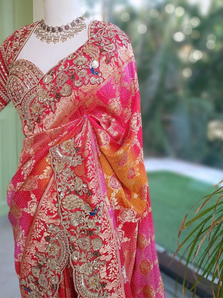 Shahzadi Pearl-Fringed Scarlet Red Saree
