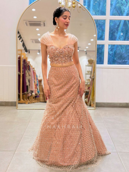 Shimmering Siren Peach Indo Western Mermaid Lehenga