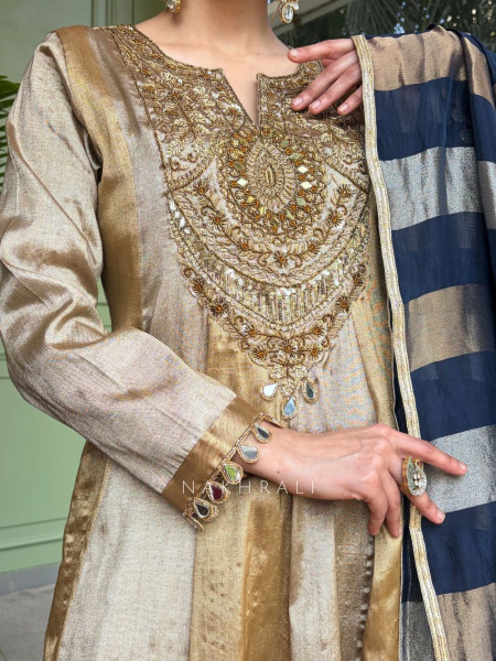 Nazneen Blue Anarkali Suit Set with Contrast Dupatta