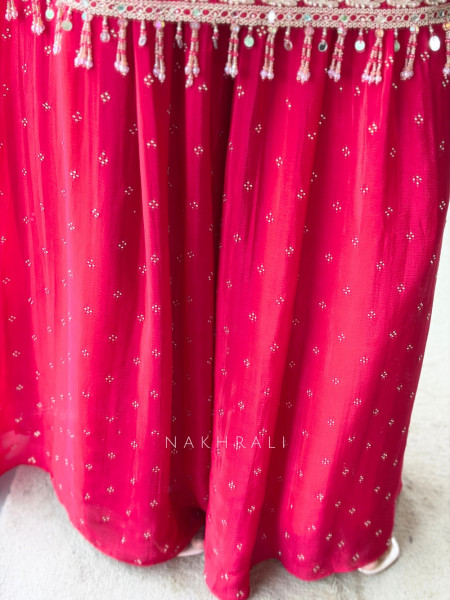 Baroque Ensemble Red Georgette & Velvet Bustier Palazzo Suit Set