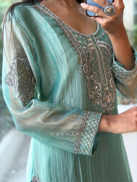 Mrinalini Sea Green Tissue Silk Suit Set