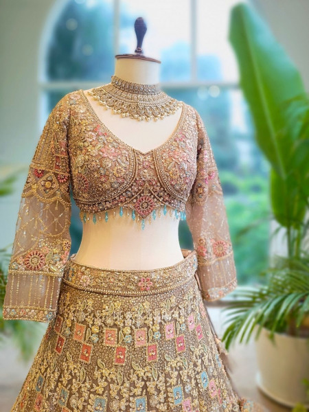 Eternal Hues Brown Bridal Lehenga with Embroidery & Sequin Work