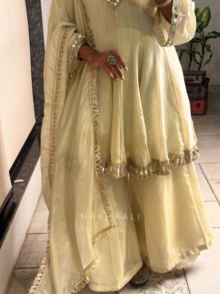 Aafreen Cream Kurta & Palazzo Set