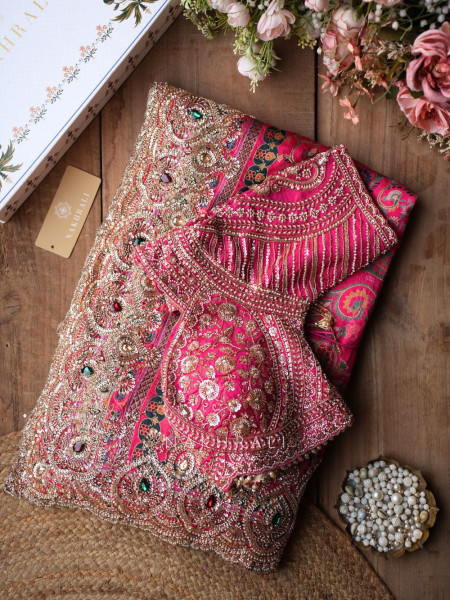 Zafran Mahal Magenta Silk Saree with Kashmiri Paisley Print