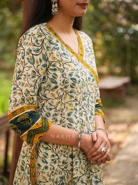 Mirza Cream Angrakha Cotton Kurta