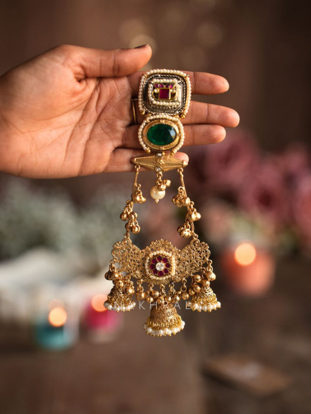 Alviora Emerald Grand Jhumka Long Earrings