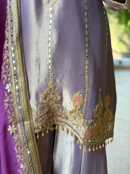 Miravelle Lavender Suit Set with Zari Sequin and Bead Work