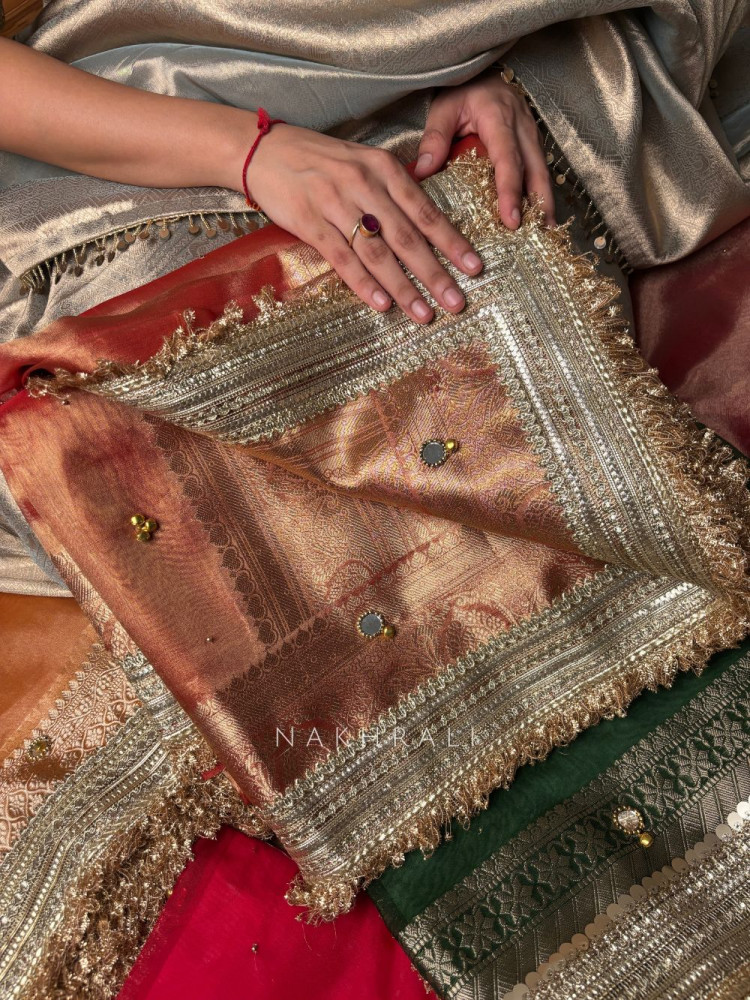 Image of Begum-e-Aftab Gajari Tissue Organza Silk Saree