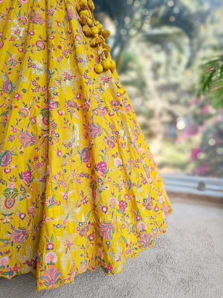 Kesar Yellow Floral Embroidered Lehenga Set