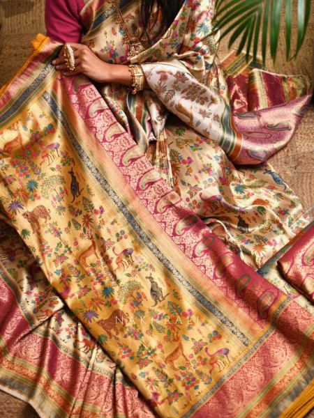 Vantara Zari Weave Saree with Animal Motifs