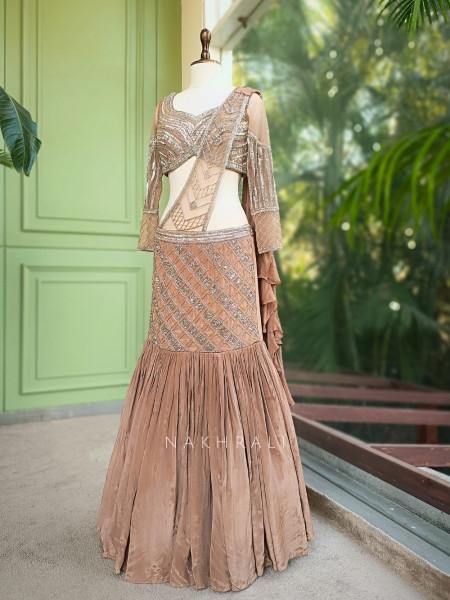 Celeste Brown Indo Western Lehenga with Sequin Cut Dana Work
