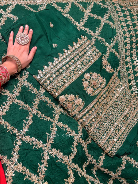 Zuleika Green Chanderi-Silk Blend Dress Material