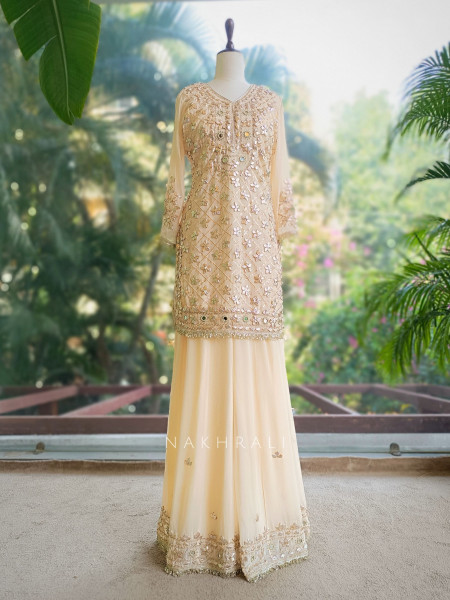 Nivora Cream Suit Set with Gota Mirror Work