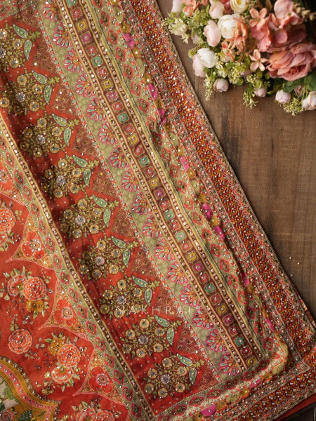 Virel Rust Designer Saree with Bead Stone Embbroidered Blouse