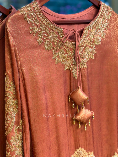 Riyana Peach Suit Set with Cut Dana Embroidery