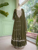 Reem Mehndi Green Anarkali Suit Set With Zari Sequin Yoke Work