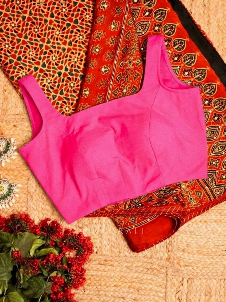 Image of Mastani Pink Cotton Blouse with Square Neck on Both Sides