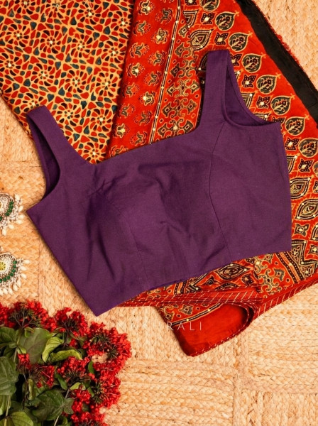 Mastani Purple Cotton Blouse with Square Neck on Both Sides