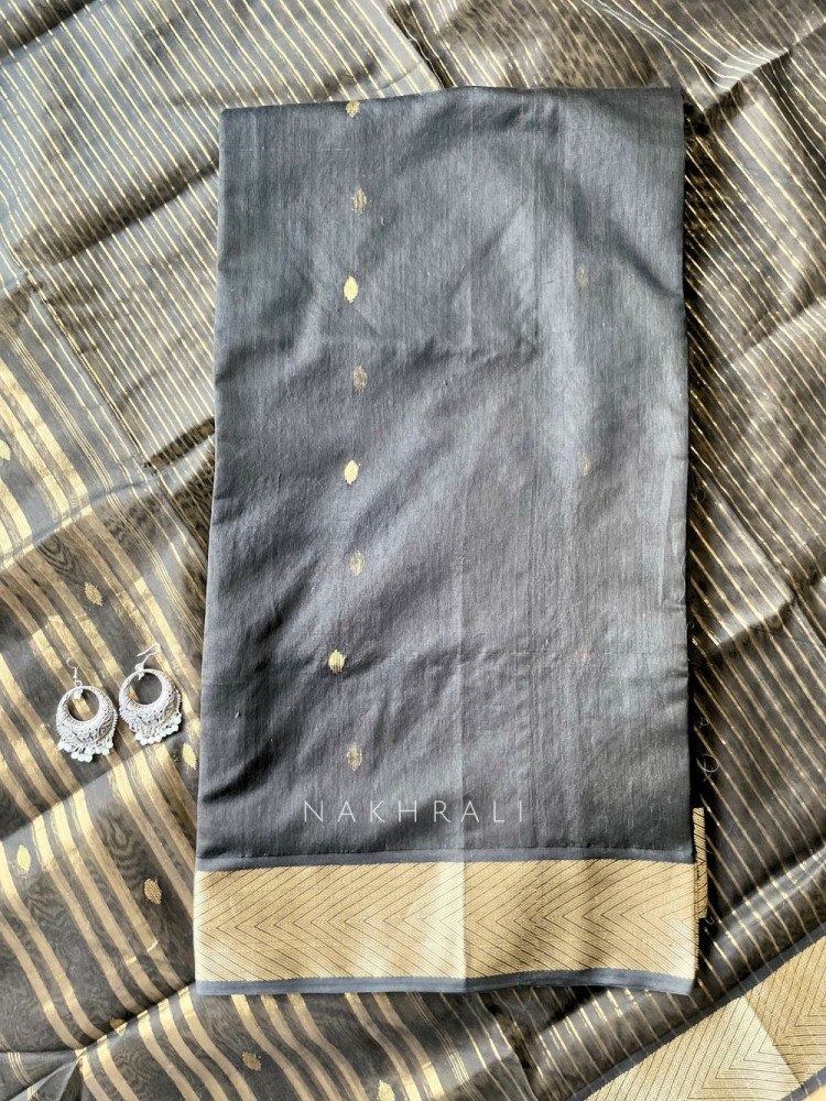 Image of Koshika Black Maheshwari Dress Material with Zari Border