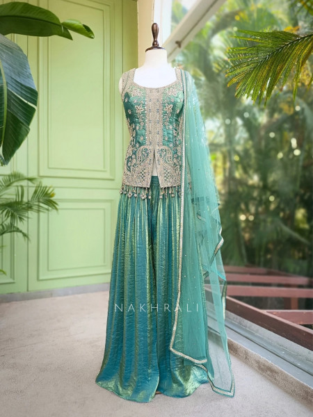 Riza Green Indo-Western Palazzo Set Sequin Embroidery