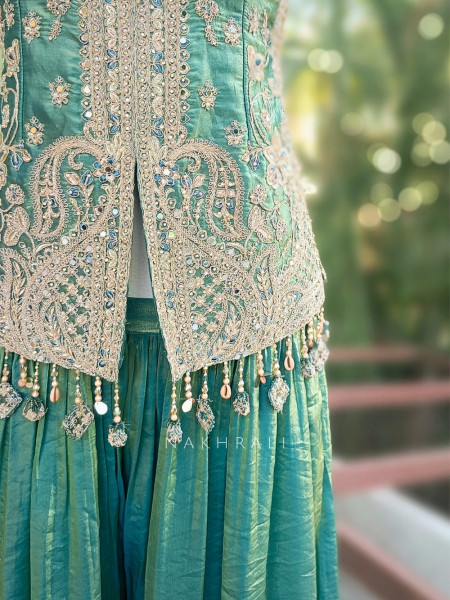 Riza Green Indo-Western Palazzo Set Sequin Embroidery