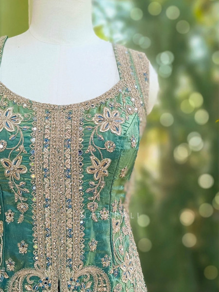 Riza Green Indo-Western Palazzo Set Sequin Embroidery