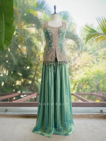 Riza Green Indo-Western Palazzo Set Sequin Embroidery