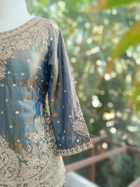 Zoraya Teal Blue Zari & Sequin Gharara Set