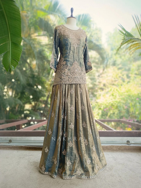Zoraya Teal Blue Zari & Sequin Gharara Set