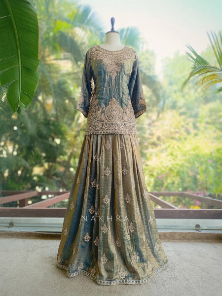 Zoraya Teal Blue Zari & Sequin Gharara Set