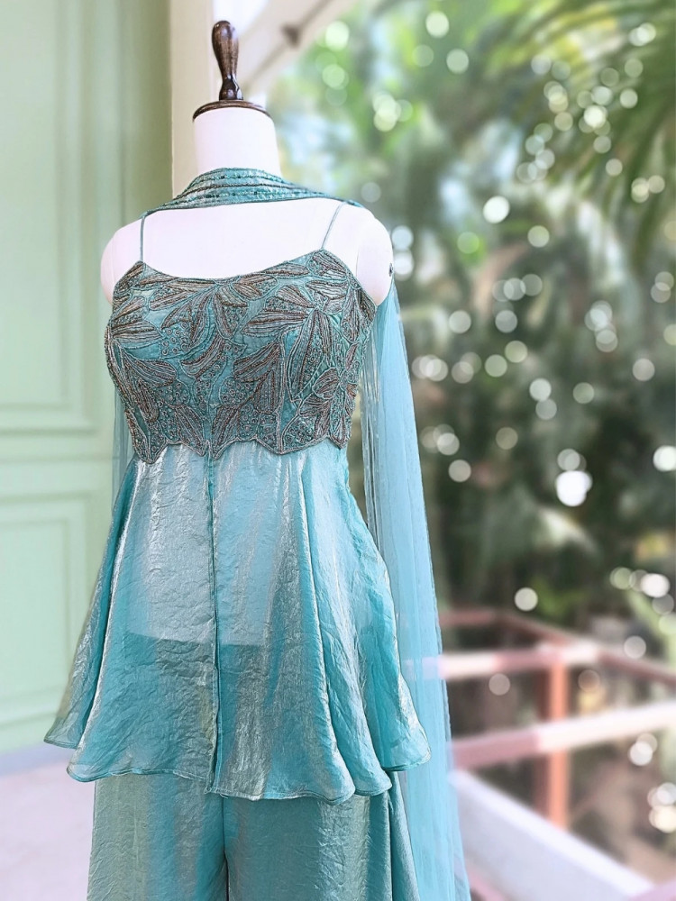 Image of Zeraya Firozi Embroidered Peplum Palazzo Set