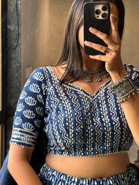 Jugni Blue Cotton indigo Printed Chaniya Choli