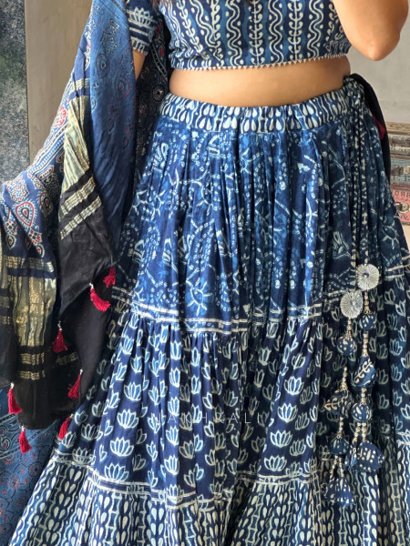 Jugni Blue Cotton indigo Printed Chaniya Choli