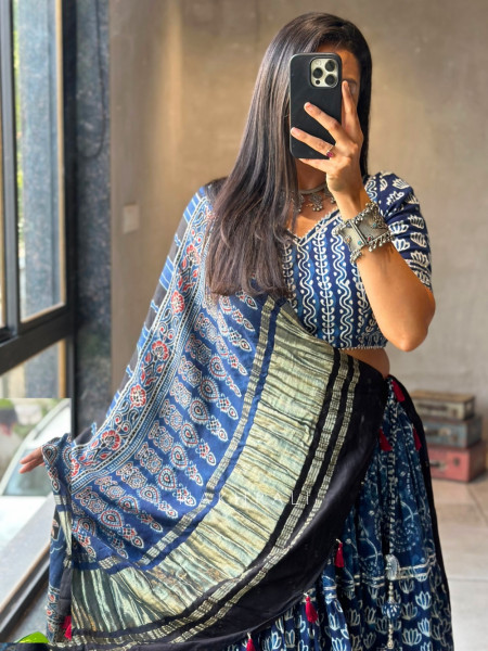 Jugni Blue Cotton indigo Printed Chaniya Choli