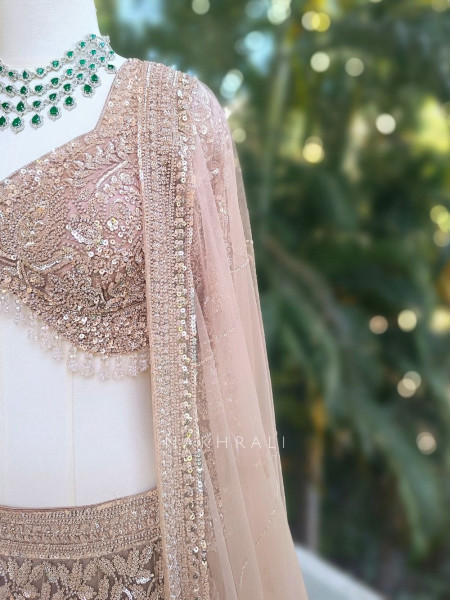 Rovena Brown Beaded Sequin Embroidered Bridal Lehenga Set