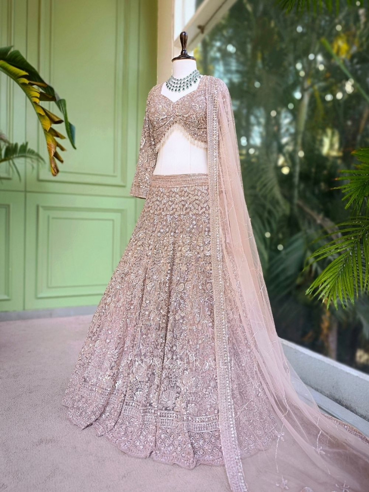 Image of Rovena Brown Beaded Sequin Embroidered Bridal Lehenga Set