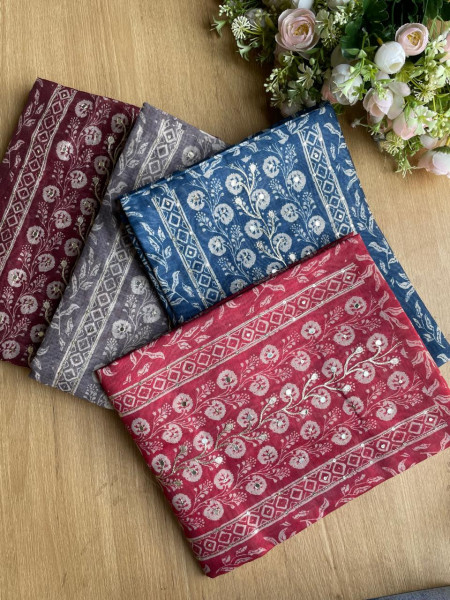 Gajari Printed Dress Material with Subtle Embroidered Detailing